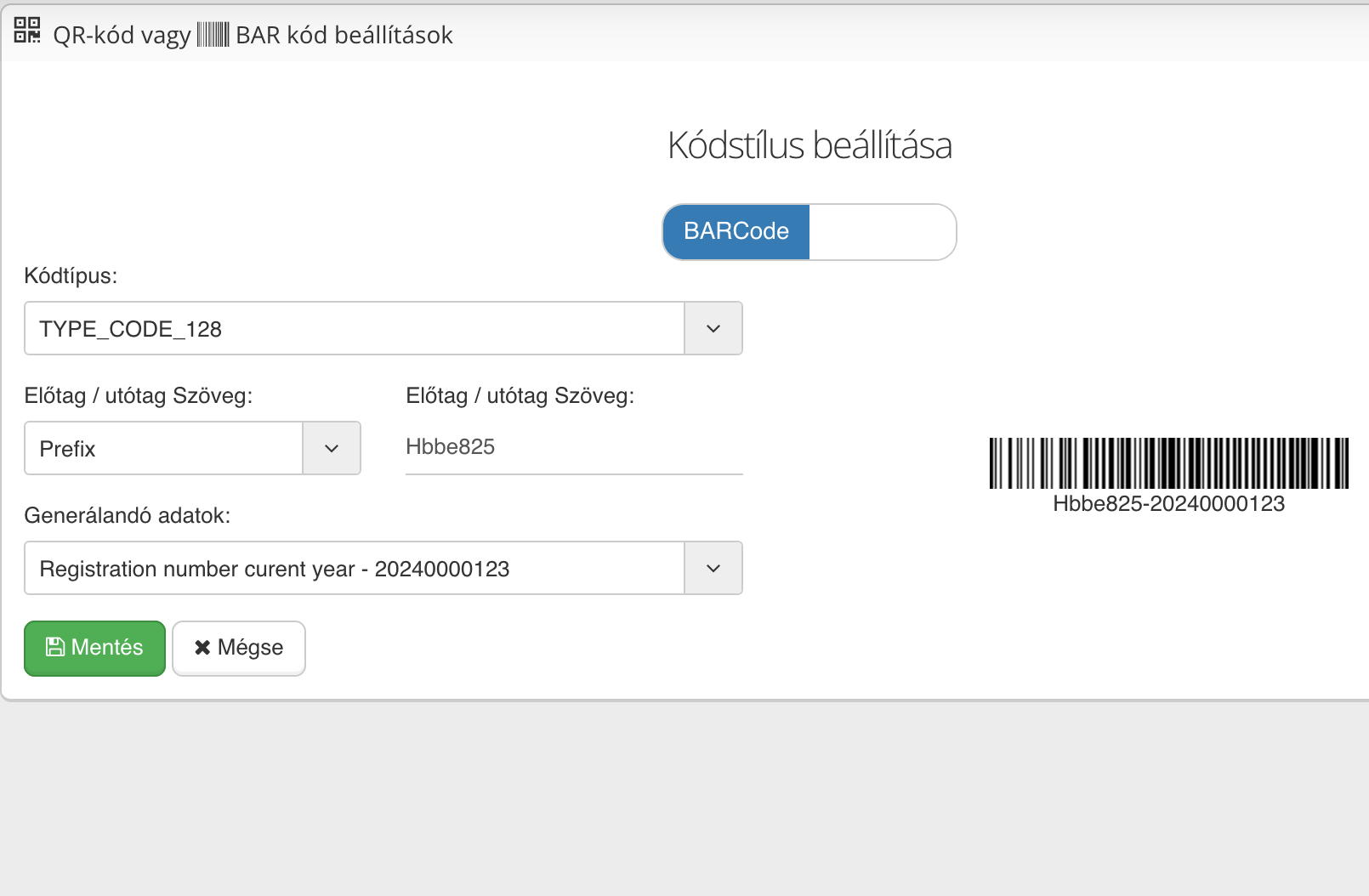 Helpfordesk rendszerben generált Bar kódoka