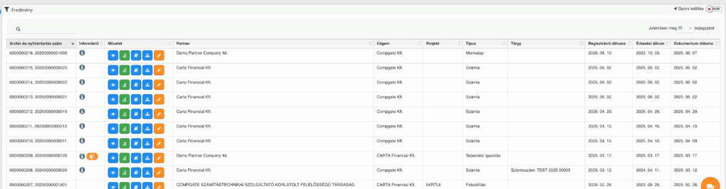 Dokumentum iktató Keresés Eredmény