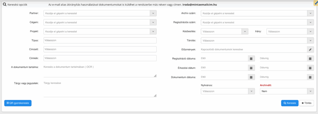 Keresés szűrőkkel (pl. dátum, partner, tárgy, státusz)