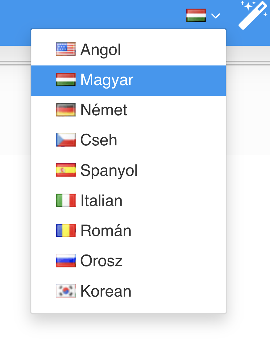 rendszer fejlécében található nyelvválasztó menü